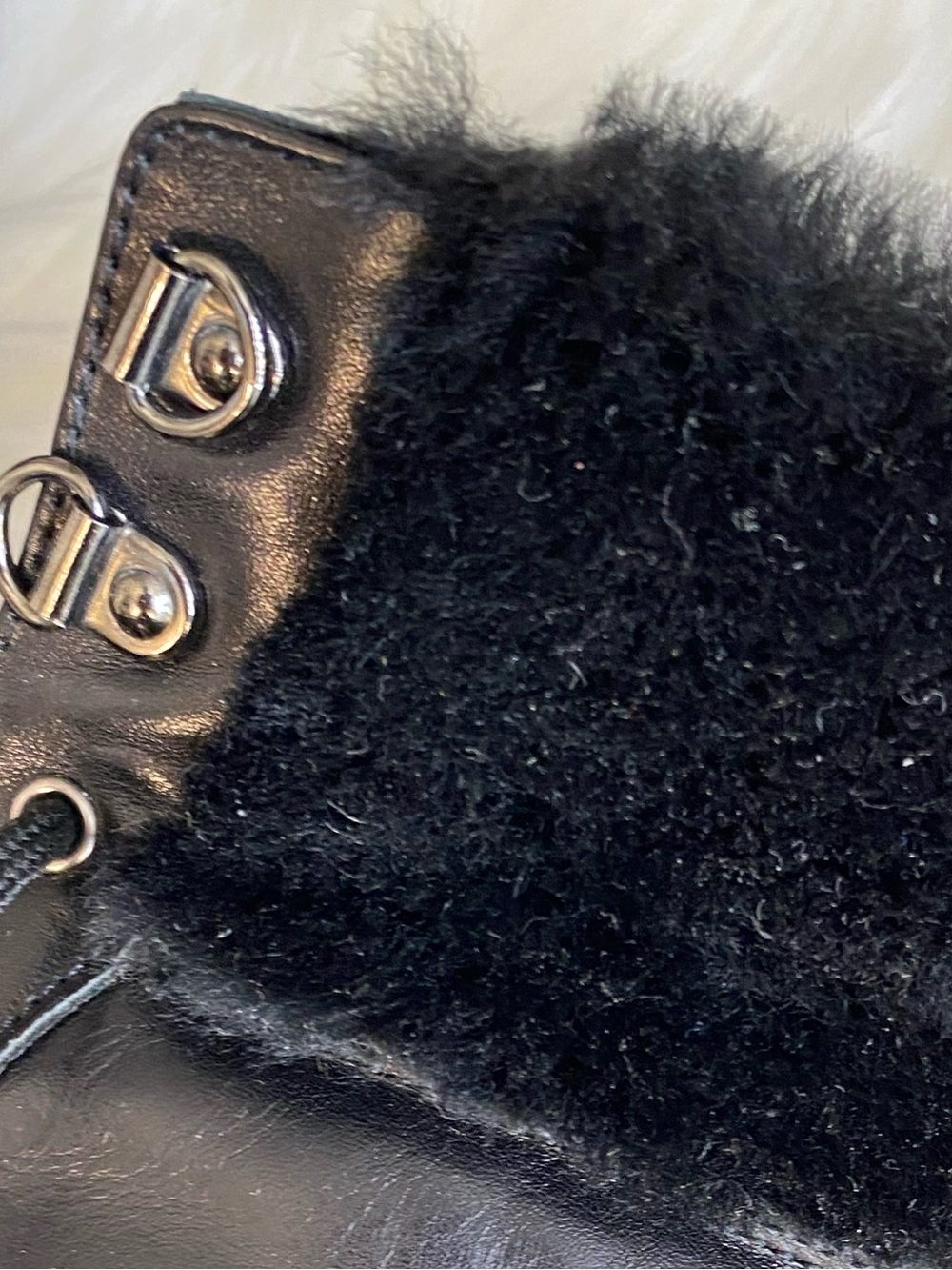 ‼️Made in Italy Fur Trim Black Lace-Up Women's Combat Boots - Picture 4 of 11